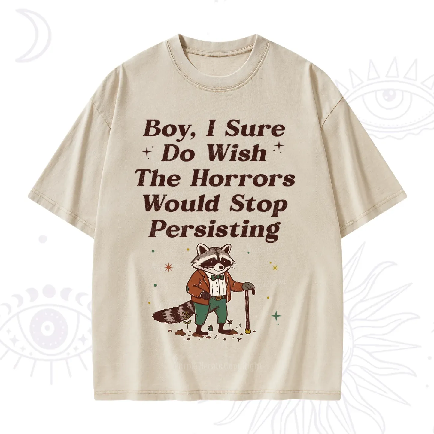 Purplehecate Raccoon Boy I Sure Do Wish The Horrors Would Stop Persisting Washed T-Shirt