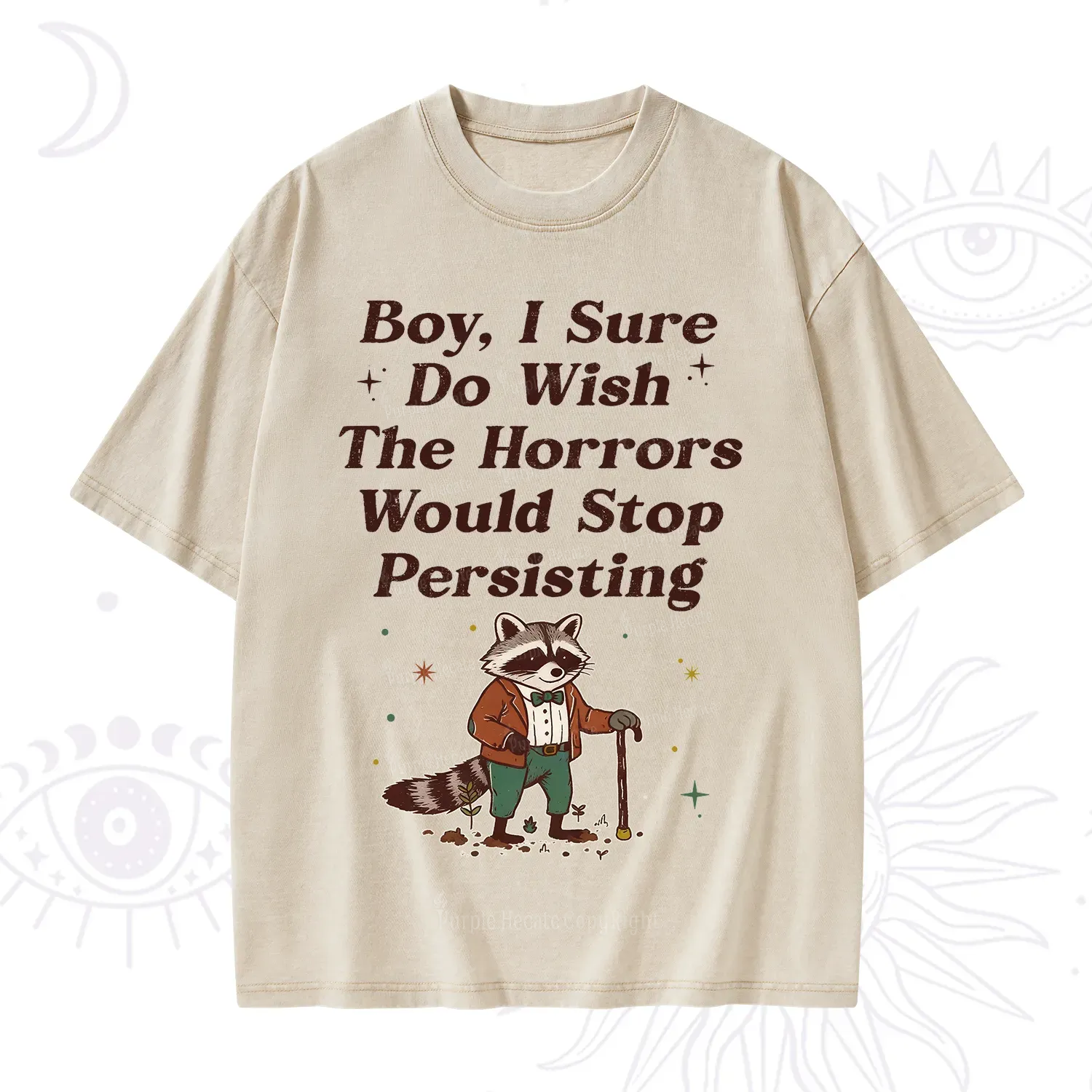 Purplehecate Raccoon Boy I Sure Do Wish The Horrors Would Stop Persisting Washed T-Shirt