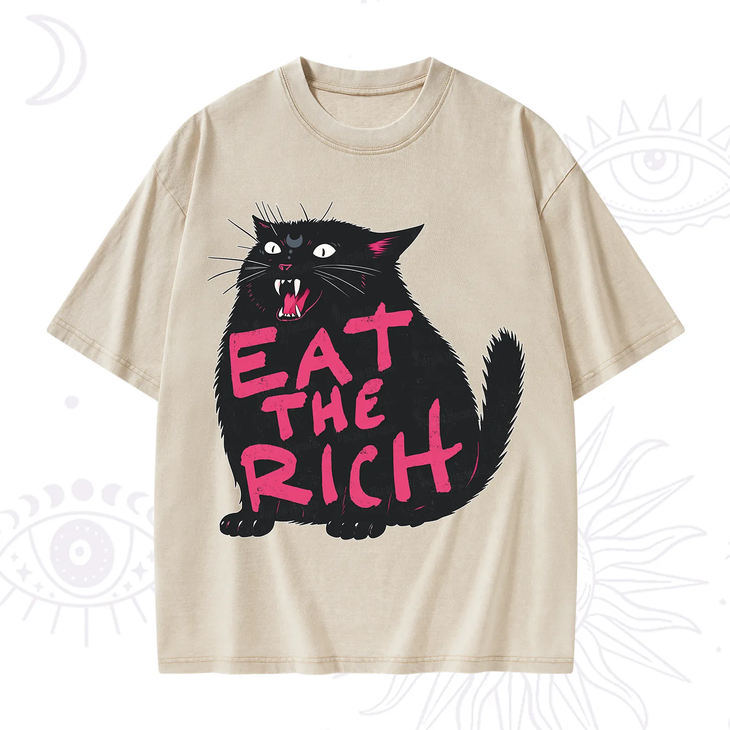 Purplehecate Eat The Rich Cat Washed T-Shirt