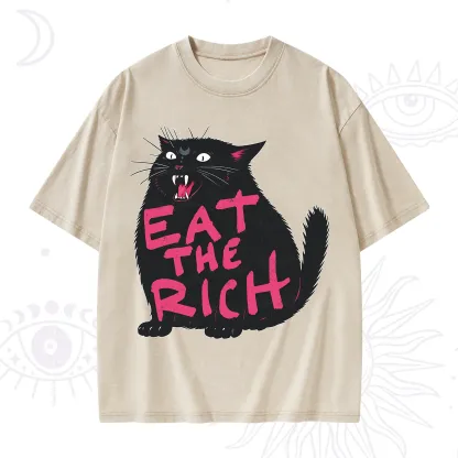Purplehecate Eat The Rich Cat Washed T-Shirt