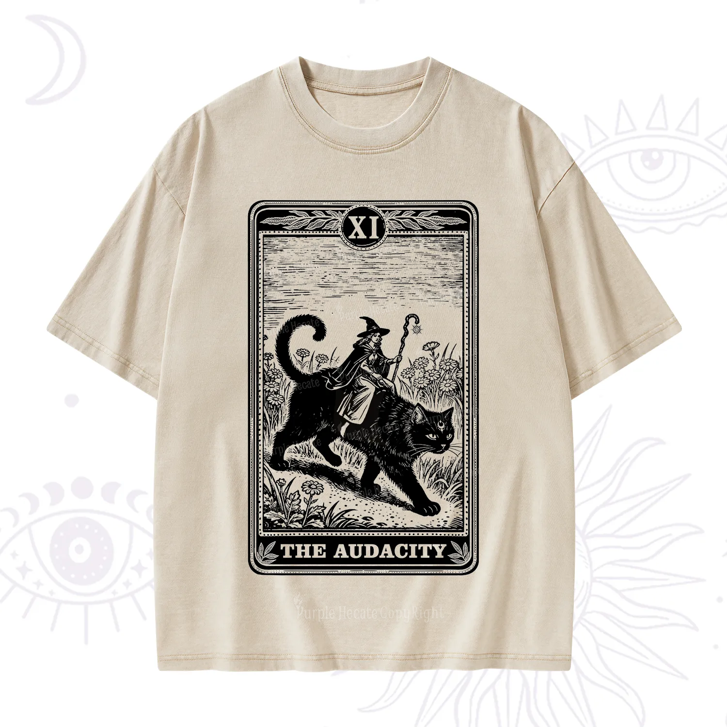 Purplehecate The Audacity Wizard Cat Tarot Washed T-Shirt