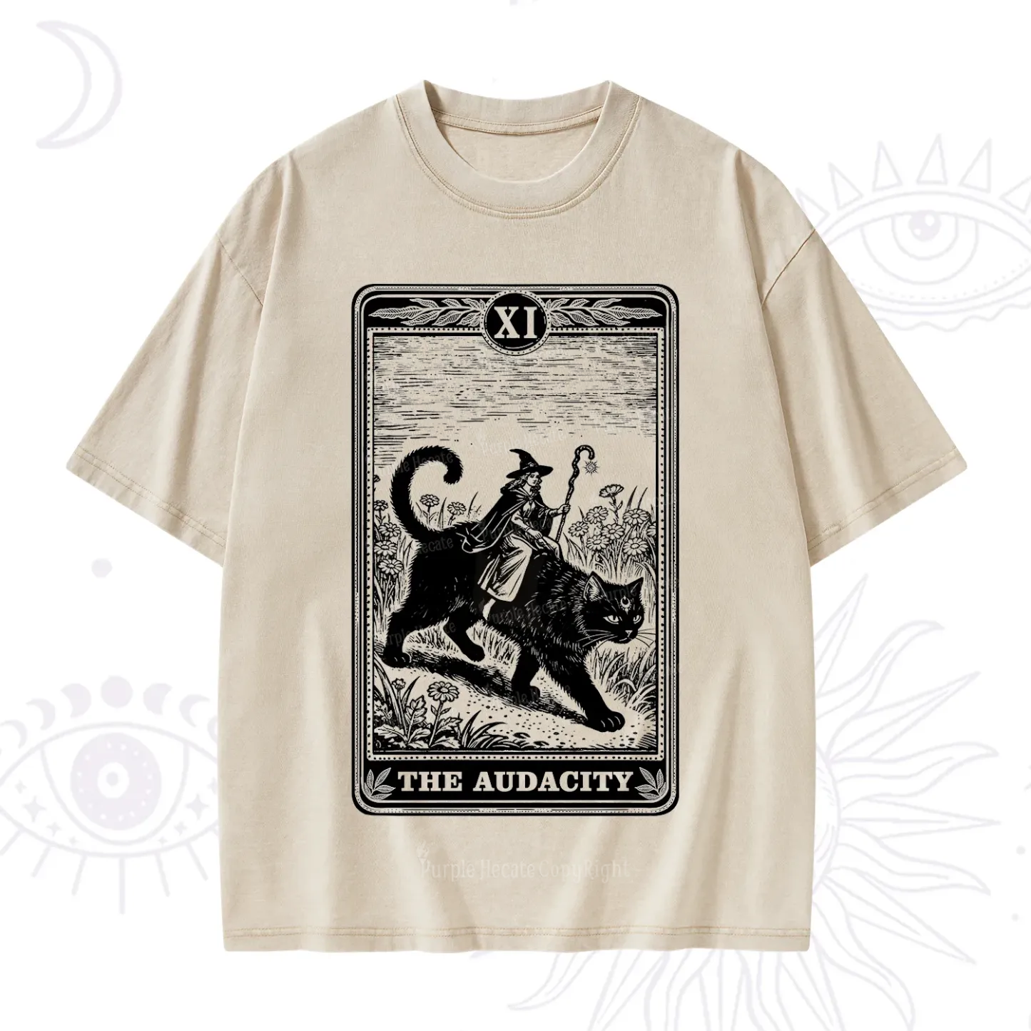 Purplehecate The Audacity Wizard Cat Tarot Washed T-Shirt