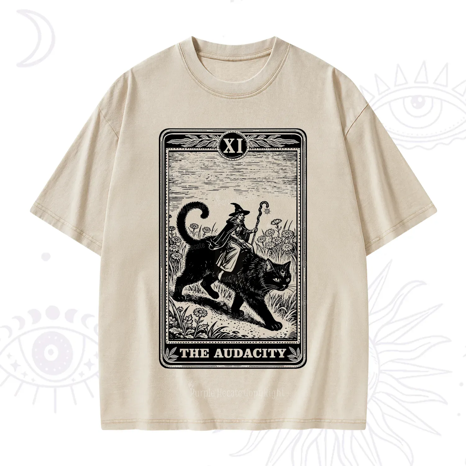 Purplehecate The Audacity Wizard Cat Tarot Washed T-Shirt