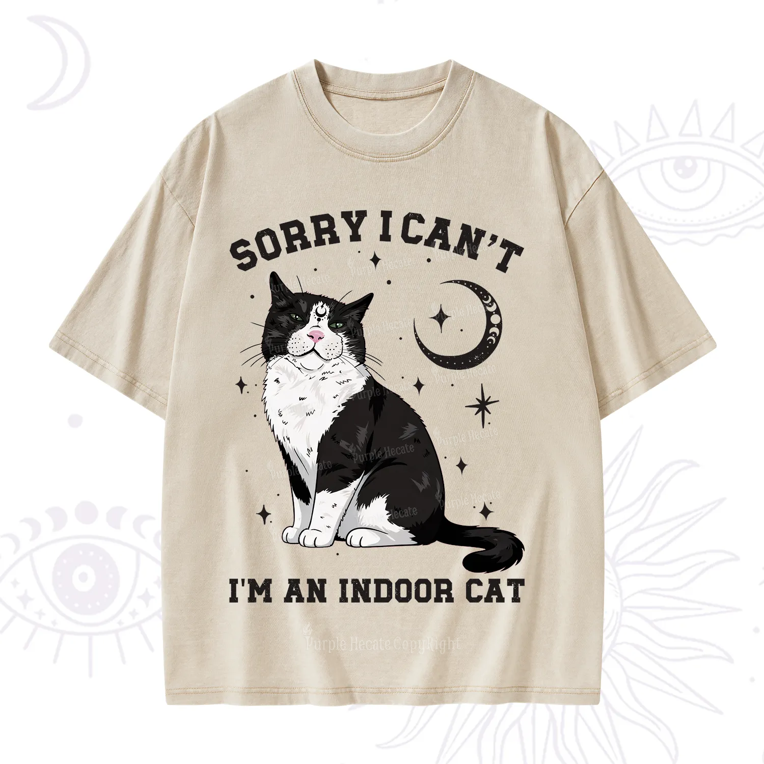 Purplehecate Sorry I Can't Go I'm an Indoor Cat Washed T-Shirt