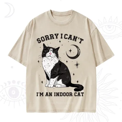 Purplehecate Sorry I Can't Go I'm an Indoor Cat Washed T-Shirt