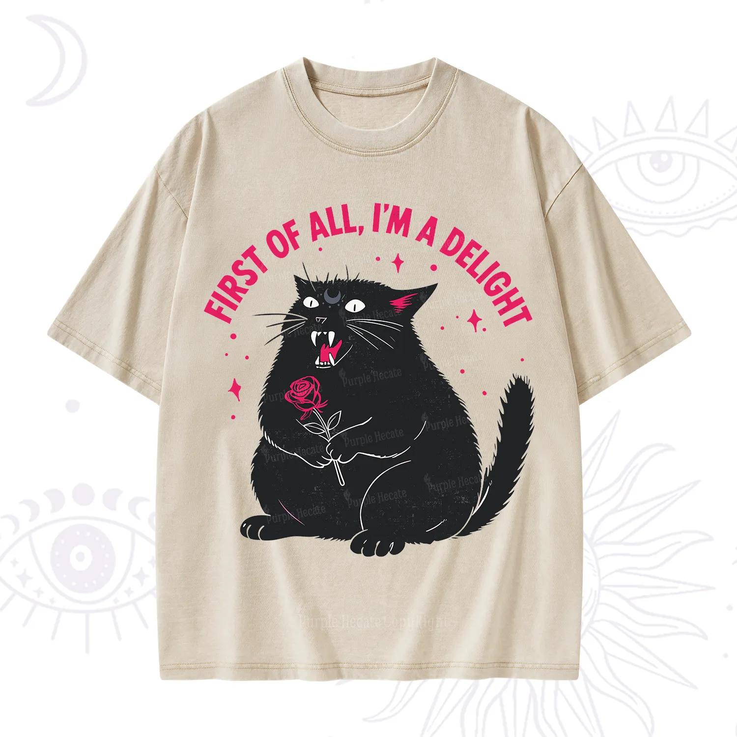 Purplehecate First Of All I'm A Delight Cat Washed T-Shirt