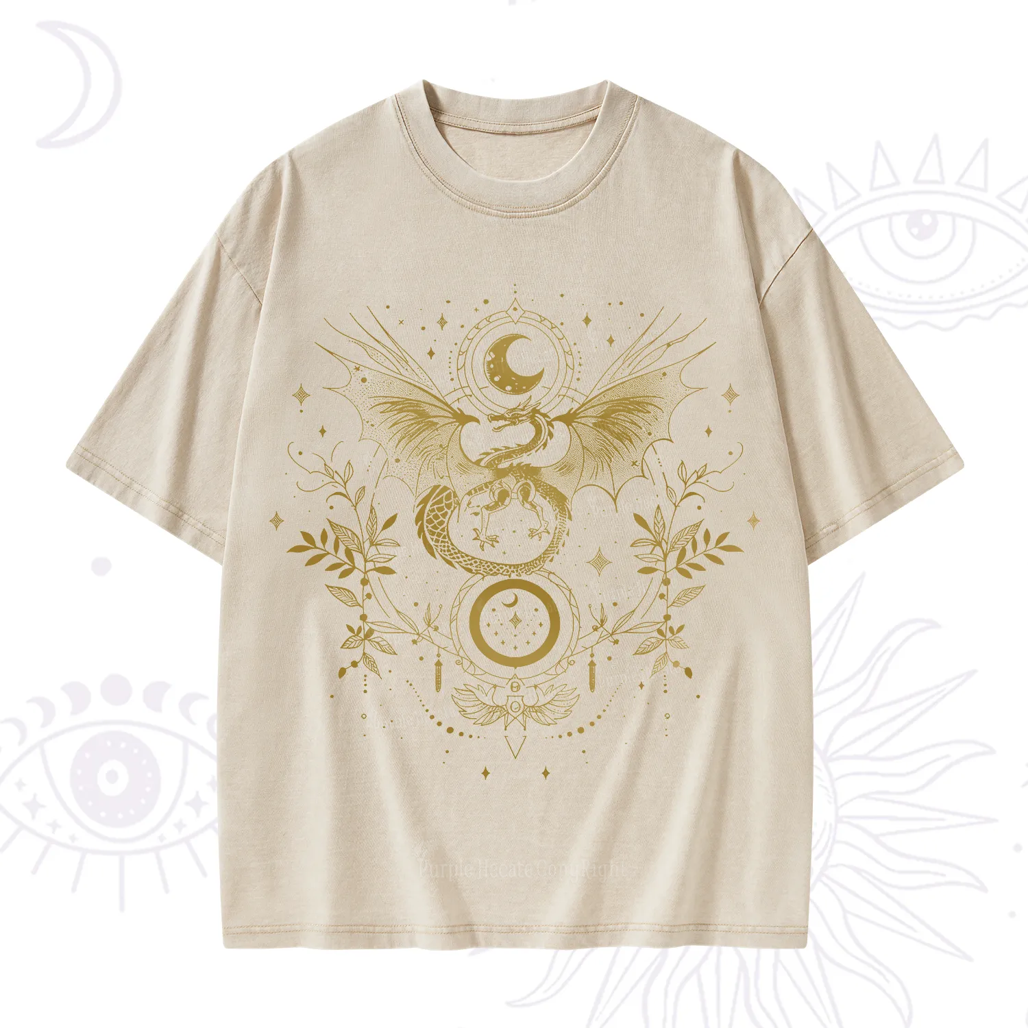Purplehecate Celestial Dragon Moon Phase Washed T-Shirt