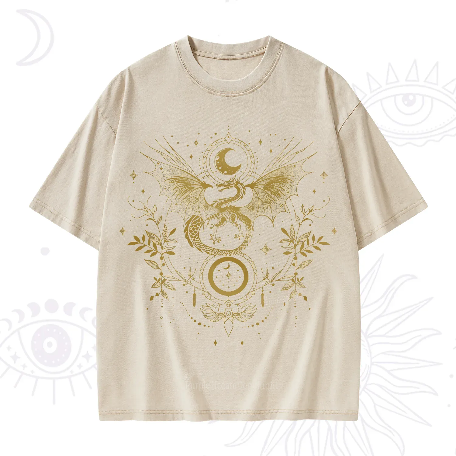 Purplehecate Celestial Dragon Moon Phase Washed T-Shirt