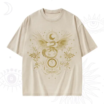 Purplehecate Celestial Dragon Moon Phase Washed T-Shirt