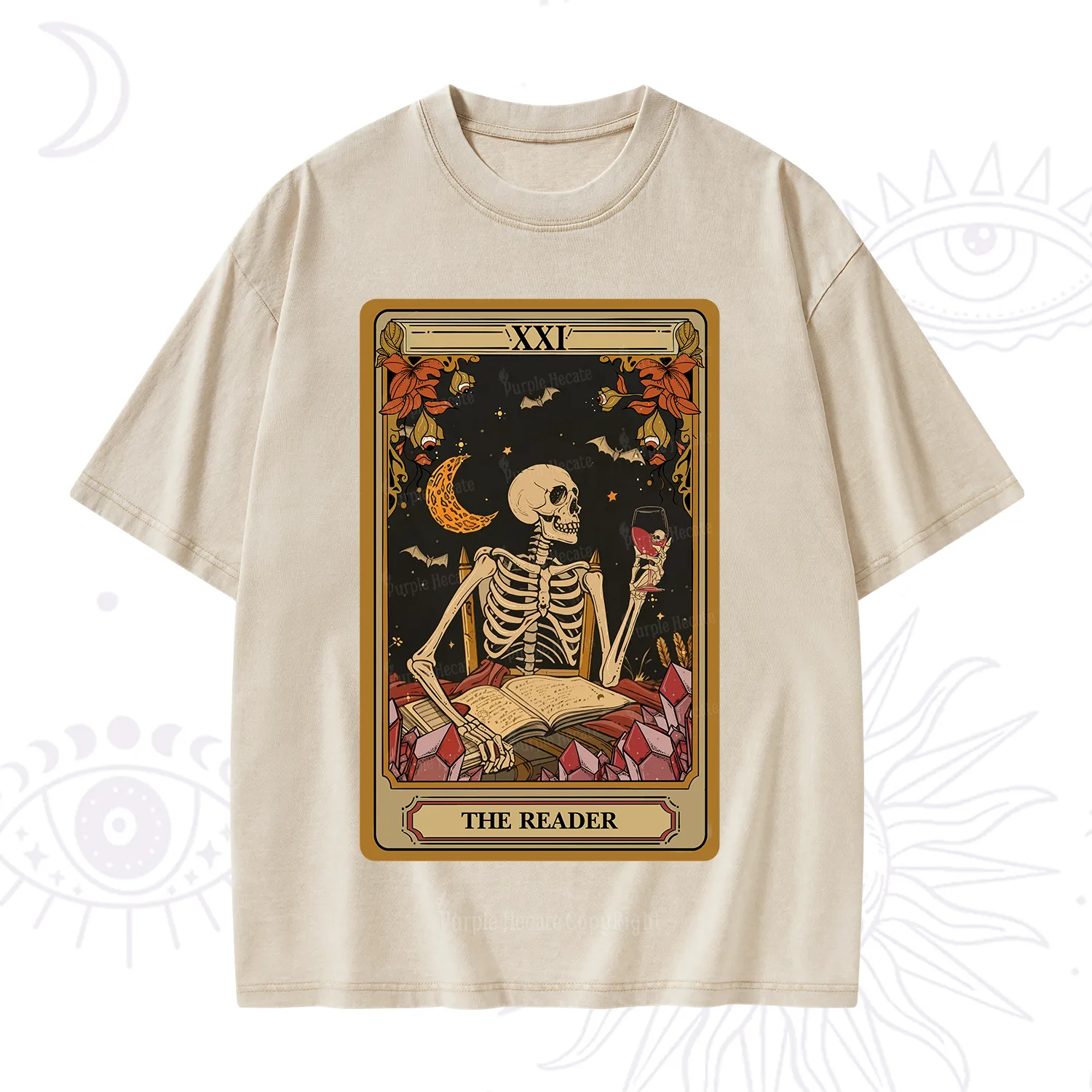 Purplehecate The Reader Tarot Skeleton Washed T-Shirt