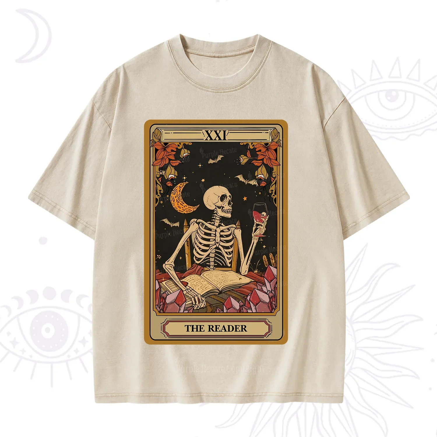 Purplehecate The Reader Tarot Skeleton Washed T-Shirt