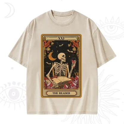 Purplehecate The Reader Tarot Skeleton Washed T-Shirt