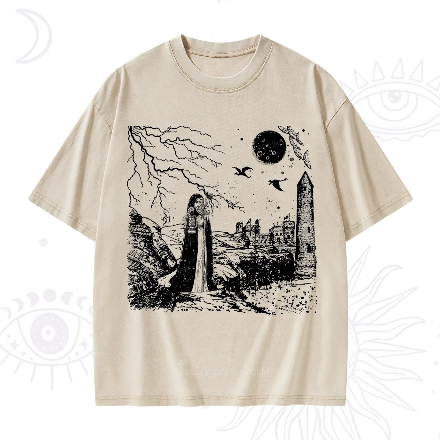 Purplehecate Black Moon Witch Spell Casting Washed T-Shirt