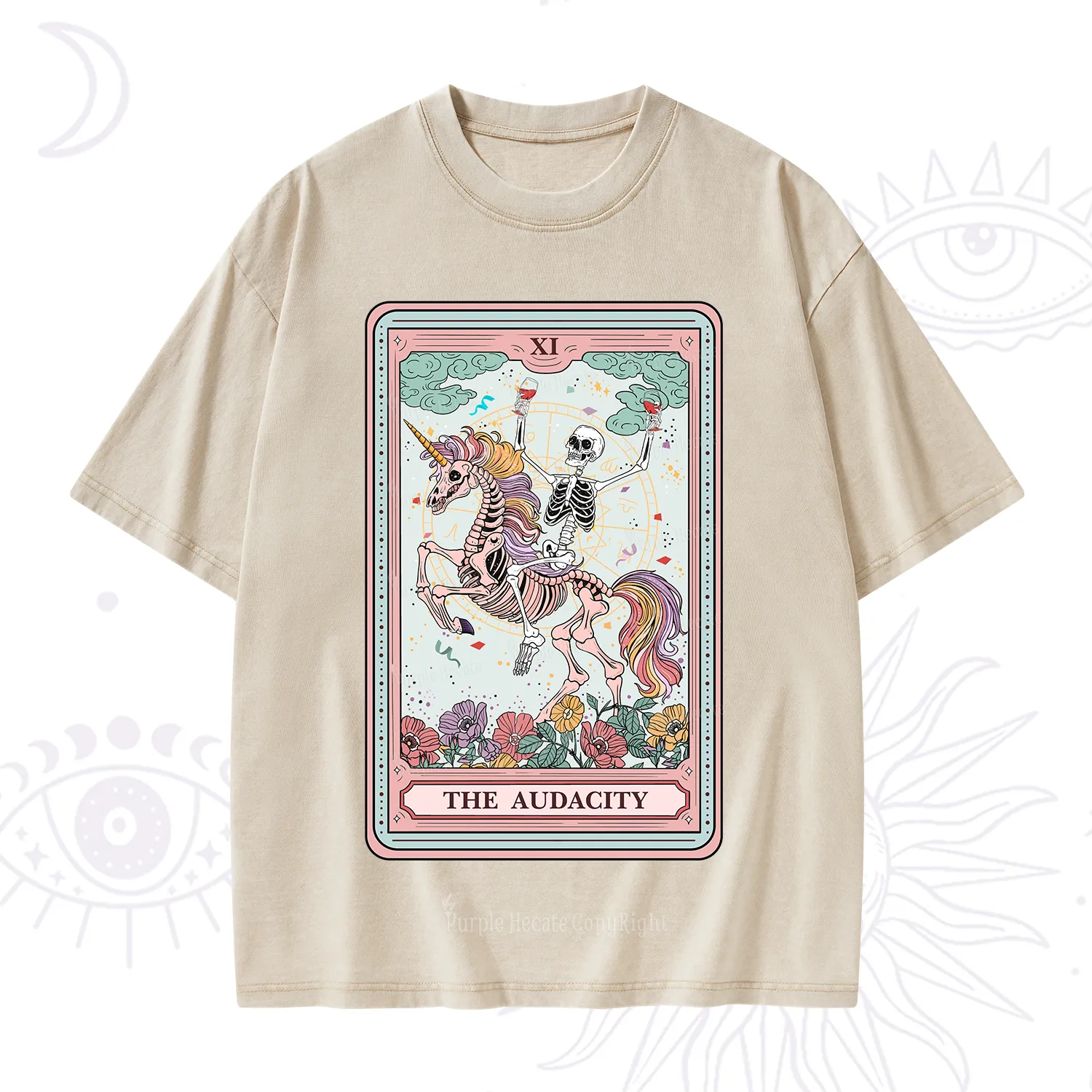 Purplehecate The Funny Skeleton Audacity Tarot Washed T-Shirt