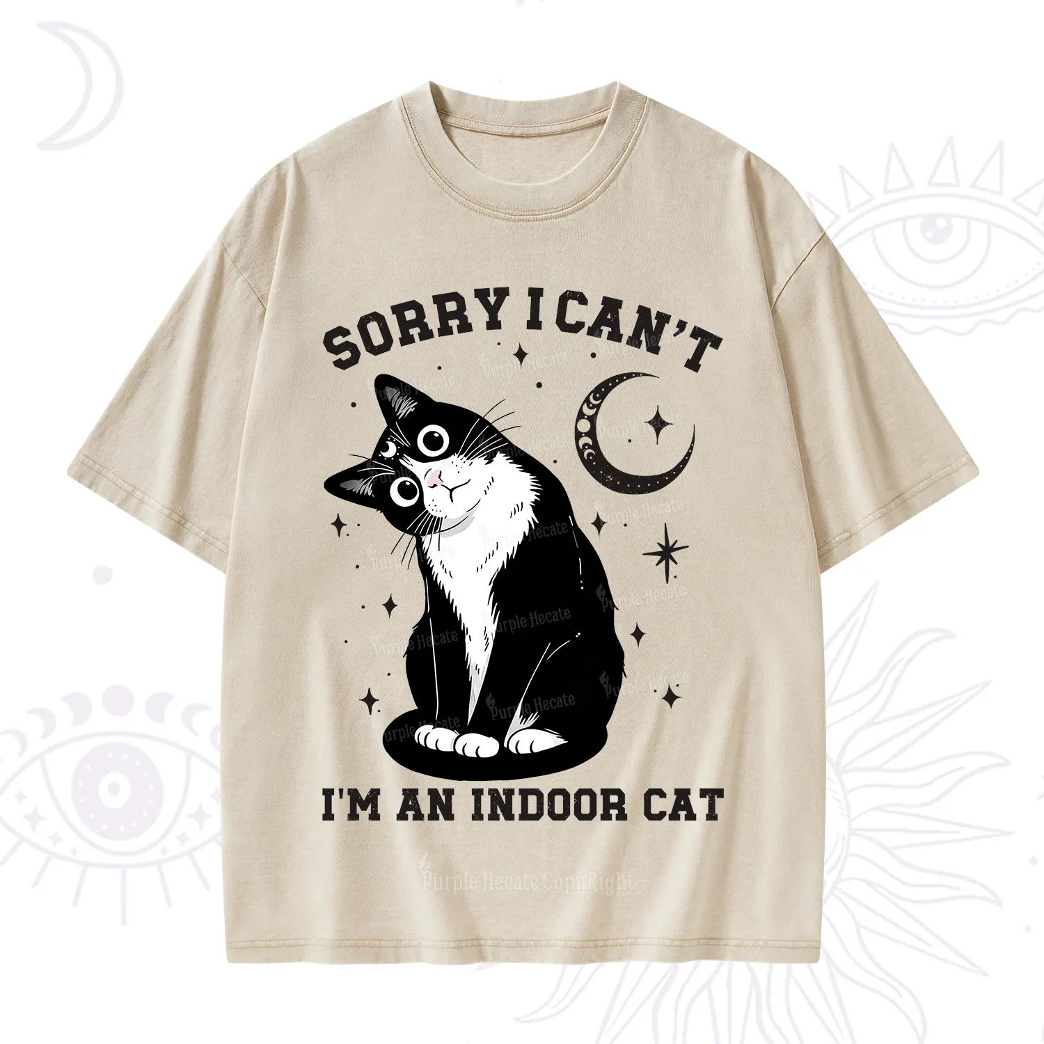Purplehecate Sorry I Can't Go I'm an Indoor Cat Washed T-Shirt
