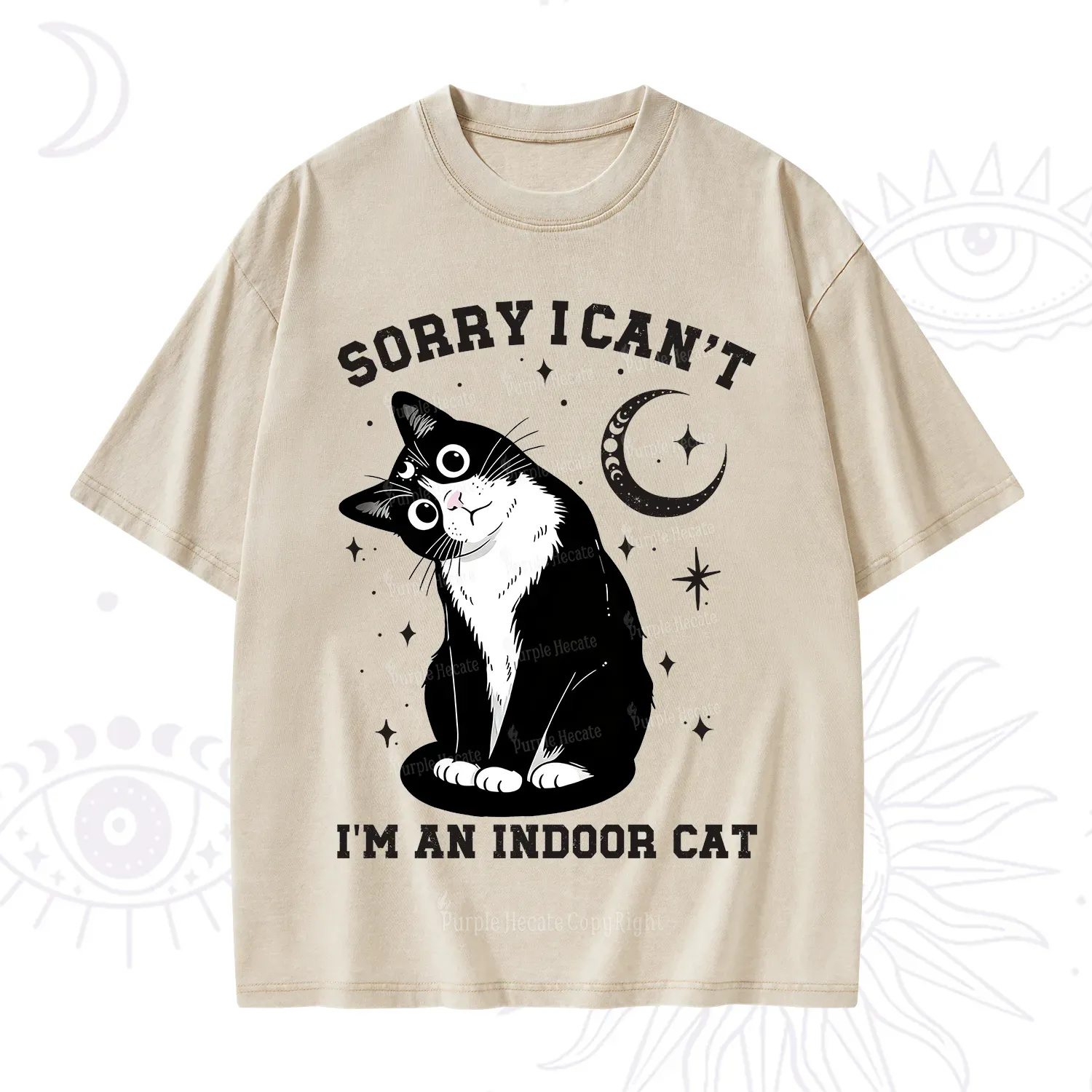 Purplehecate Sorry I Can't Go I'm an Indoor Cat Washed T-Shirt