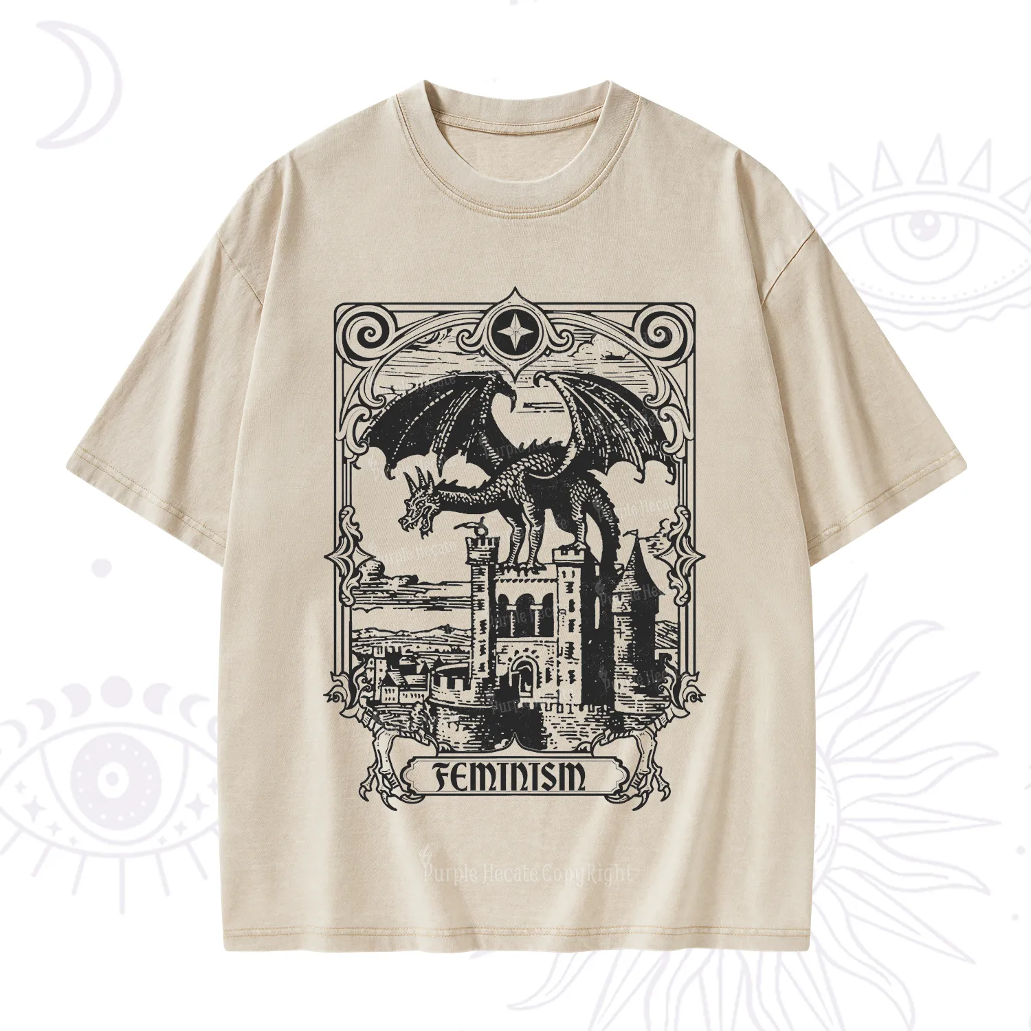 Purplehecate Medieval Feminist Dragon Washed T-Shirt