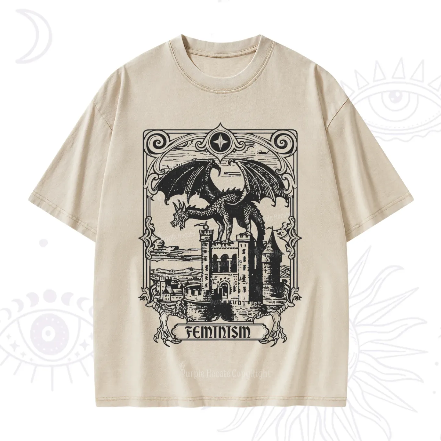 Purplehecate Medieval Feminist Dragon Washed T-Shirt