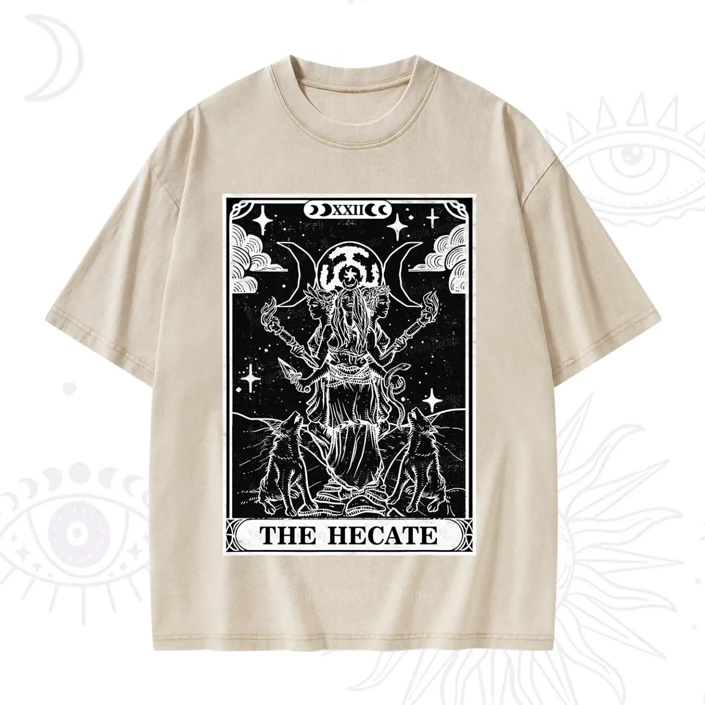 Purplehecate The Dark Moon Goddess Hecate Tarot Washed T-Shirt