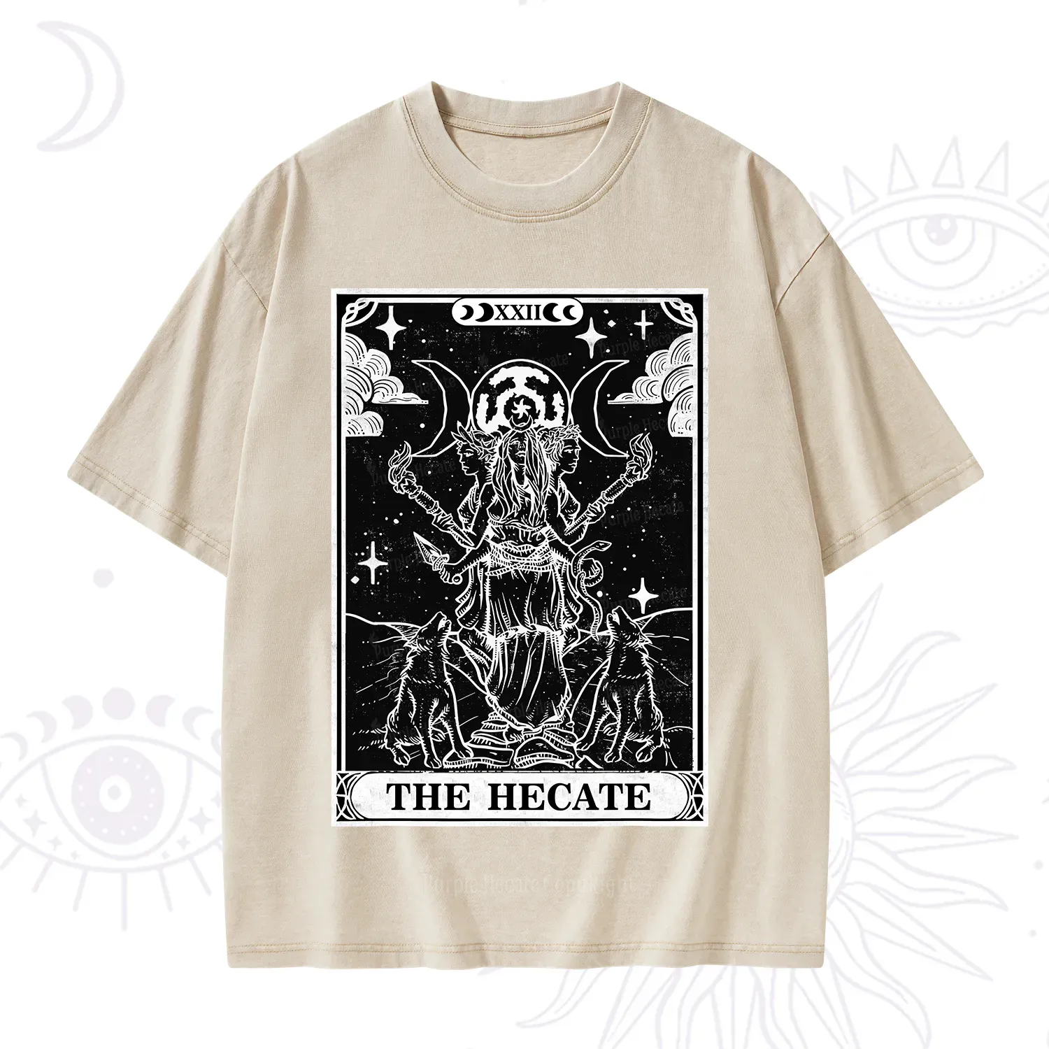 Purplehecate The Dark Moon Goddess Hecate Tarot Washed T-Shirt