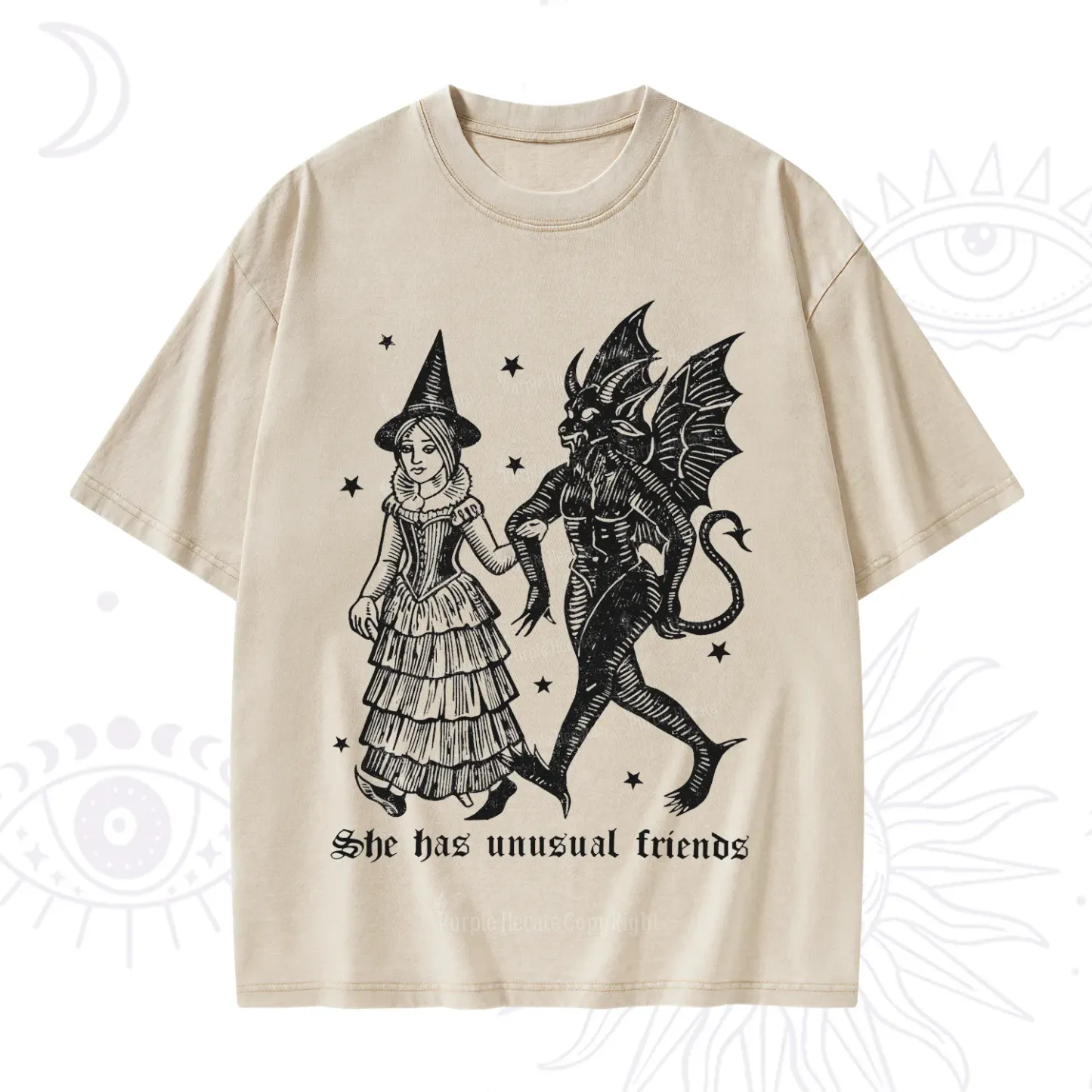 Purplehecate She Has Unusual Friends Washed T-Shirt