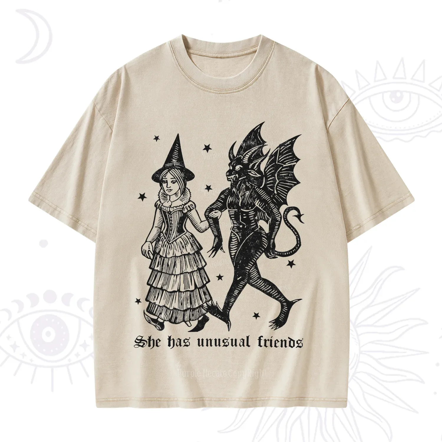 Purplehecate She Has Unusual Friends Washed T-Shirt