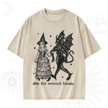 Purplehecate She Has Unusual Friends Washed T-Shirt