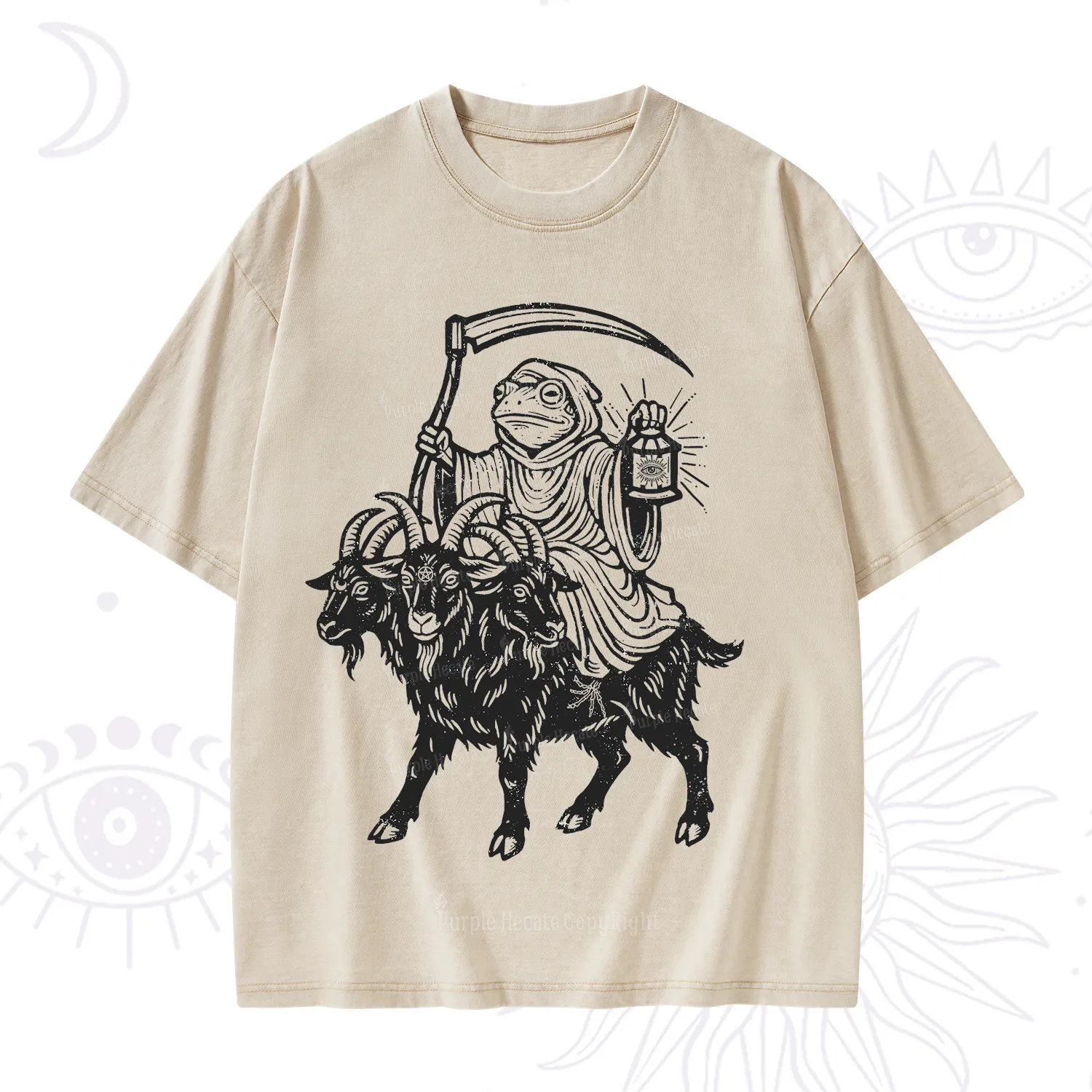 Purplehecate Death Frog Goat Rider Washed T-Shirt