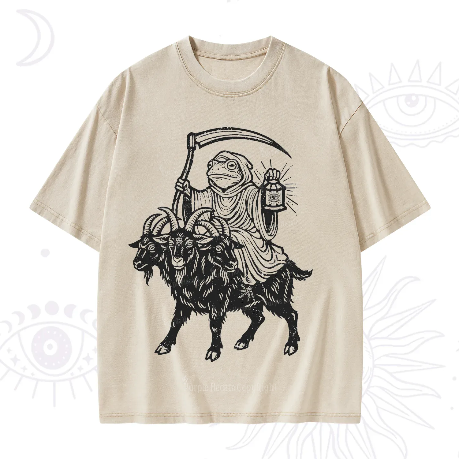 Purplehecate Death Frog Goat Rider Washed T-Shirt