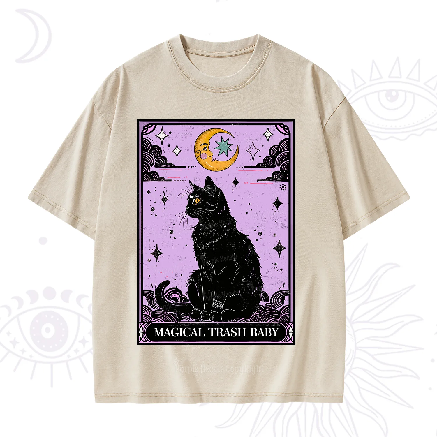 Purplehecate Magical Trash Baby Tarot Cat Washed T-Shirt