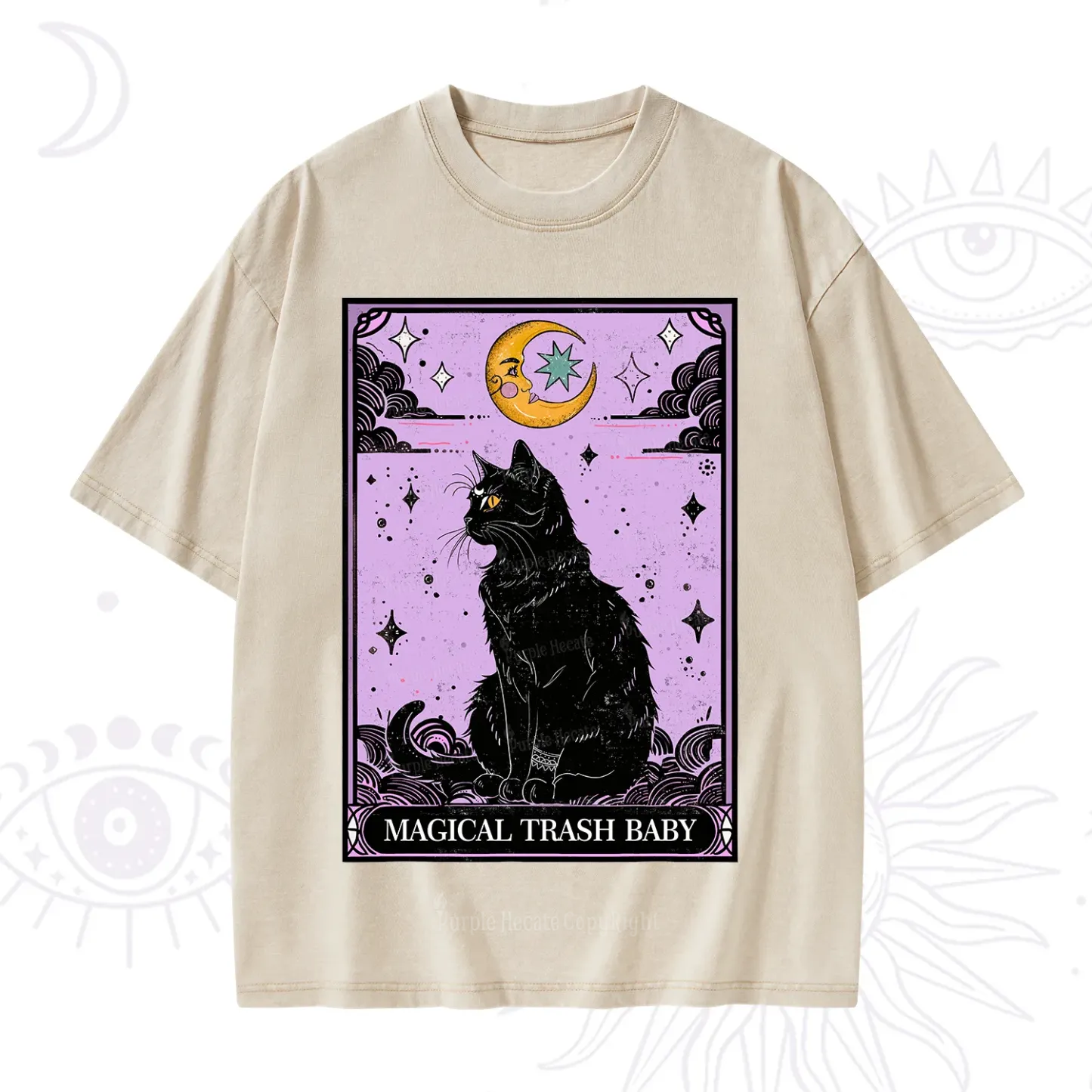 Purplehecate Magical Trash Baby Tarot Cat Washed T-Shirt