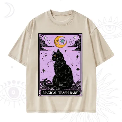 Purplehecate Magical Trash Baby Tarot Cat Washed T-Shirt