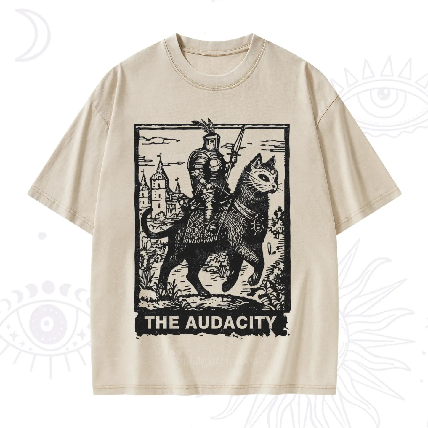 Purplehecate The Audacity Knight Cat Washed T-Shirt