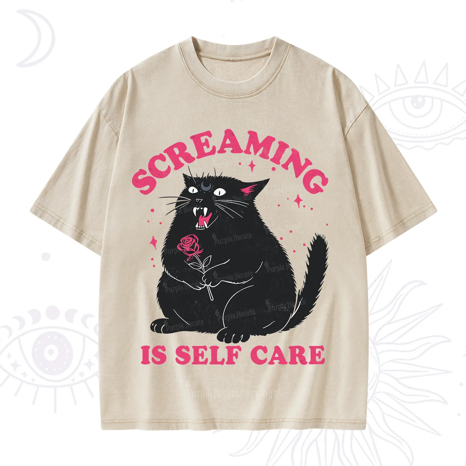 Purplehecate Funny Cat Screaming Is Self Care Washed T-Shirt