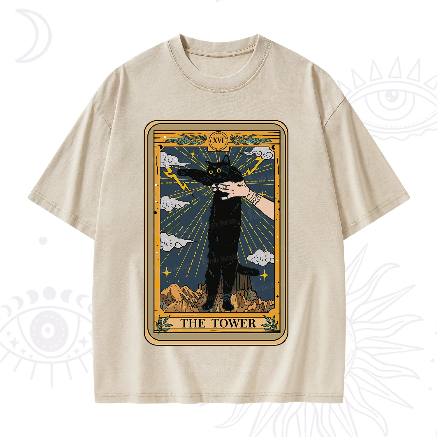 Purplehecate The Tower Cats Tarot Washed T-Shirt