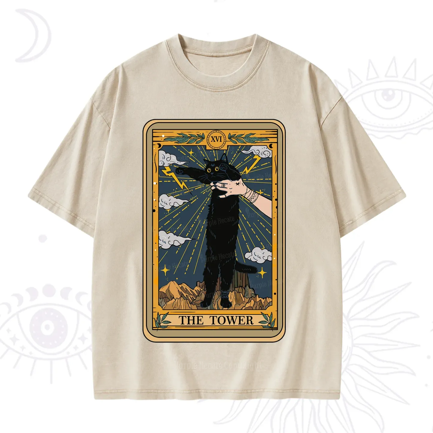 Purplehecate The Tower Cats Tarot Washed T-Shirt