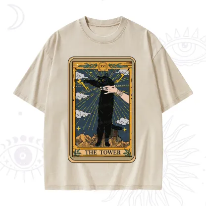 Purplehecate The Tower Cats Tarot Washed T-Shirt