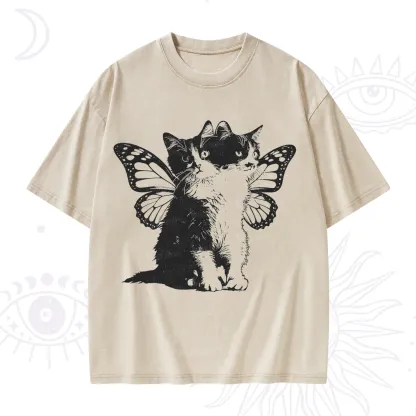 Purplehecate Mystery Butterfly Cat Washed T-Shirt
