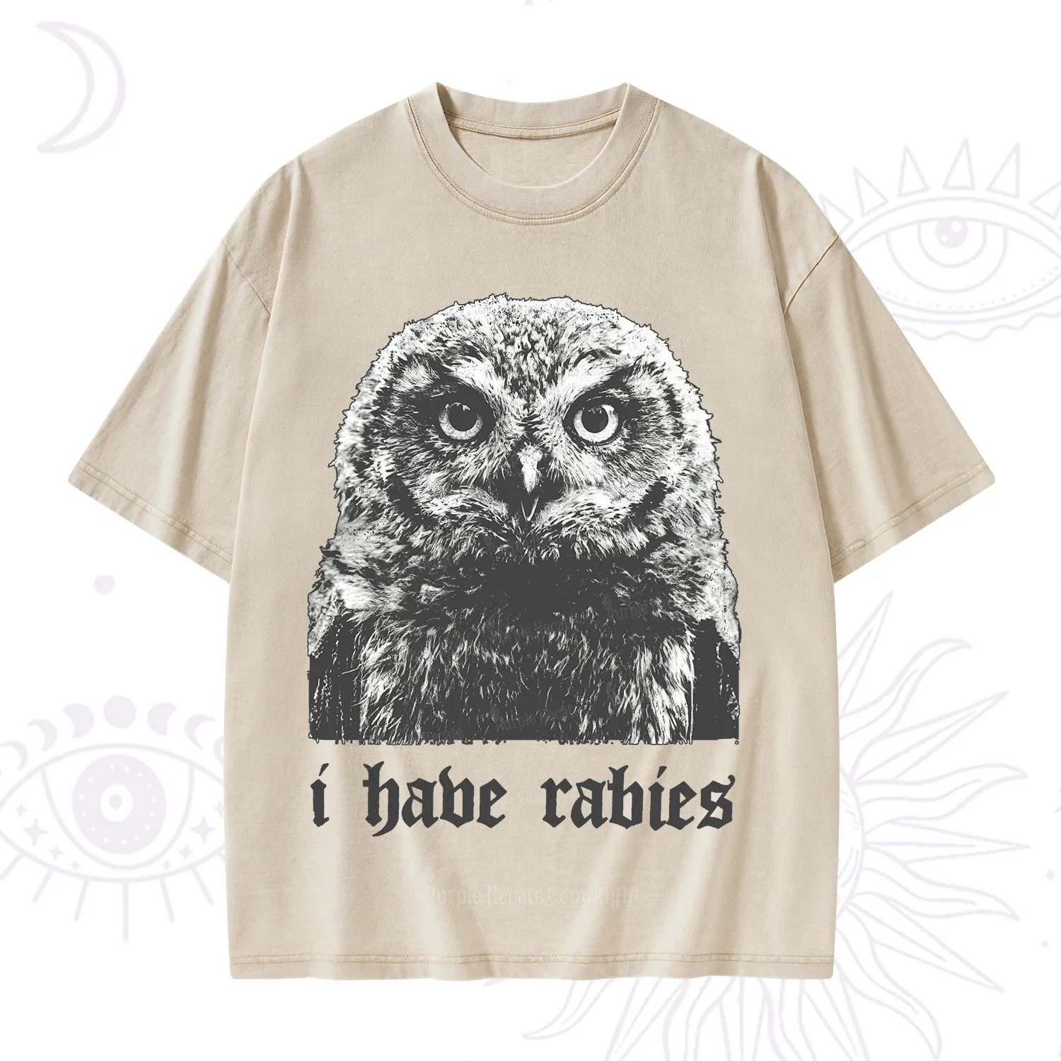Purplehecate I Have Rabies Owl Washed T-Shirt