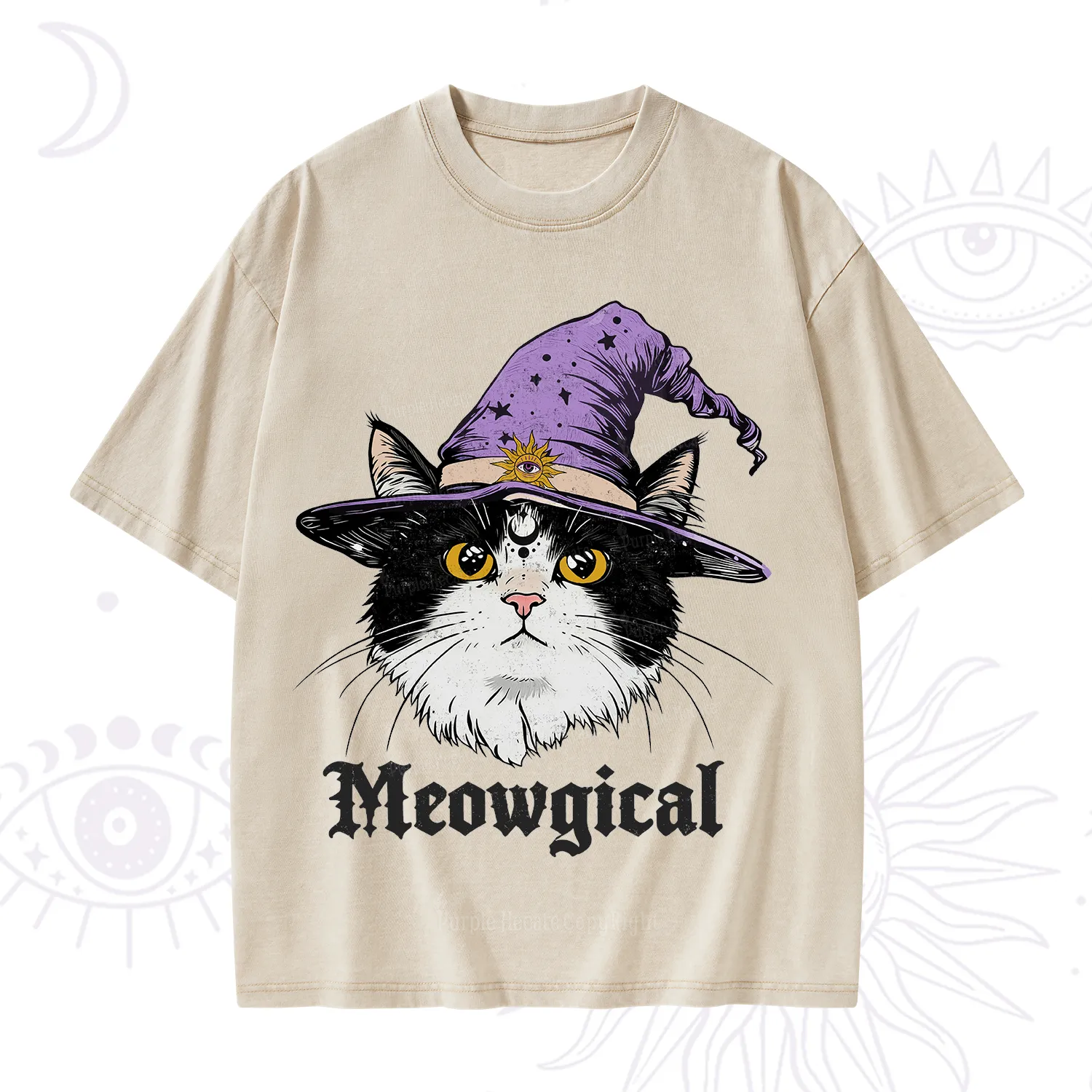 Purplehecate Meowgical Witch Cat Washed T-Shirt