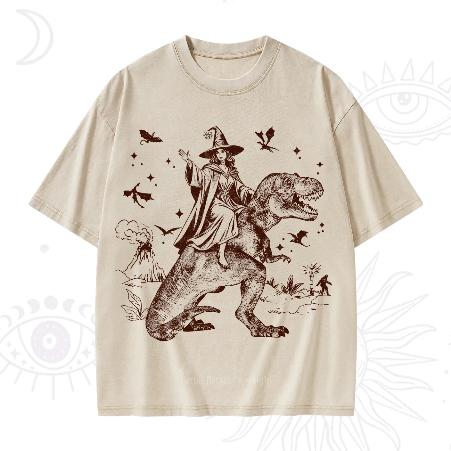 Purplehecate Witch Riding Dino Washed T-Shirt