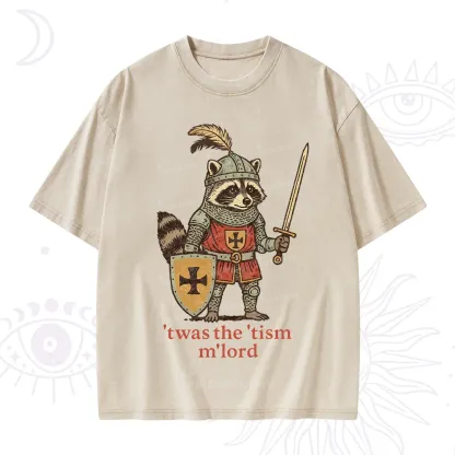 Purplehecate Raccoon Knight 'Twas The Tism M'Lord Washed T-Shirt