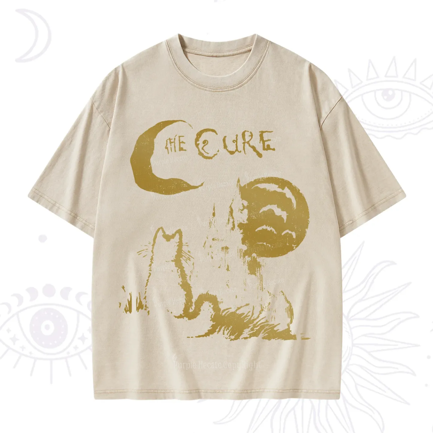 Purplehecate Goth Moon Cat Post-Punk Washed T-Shirt