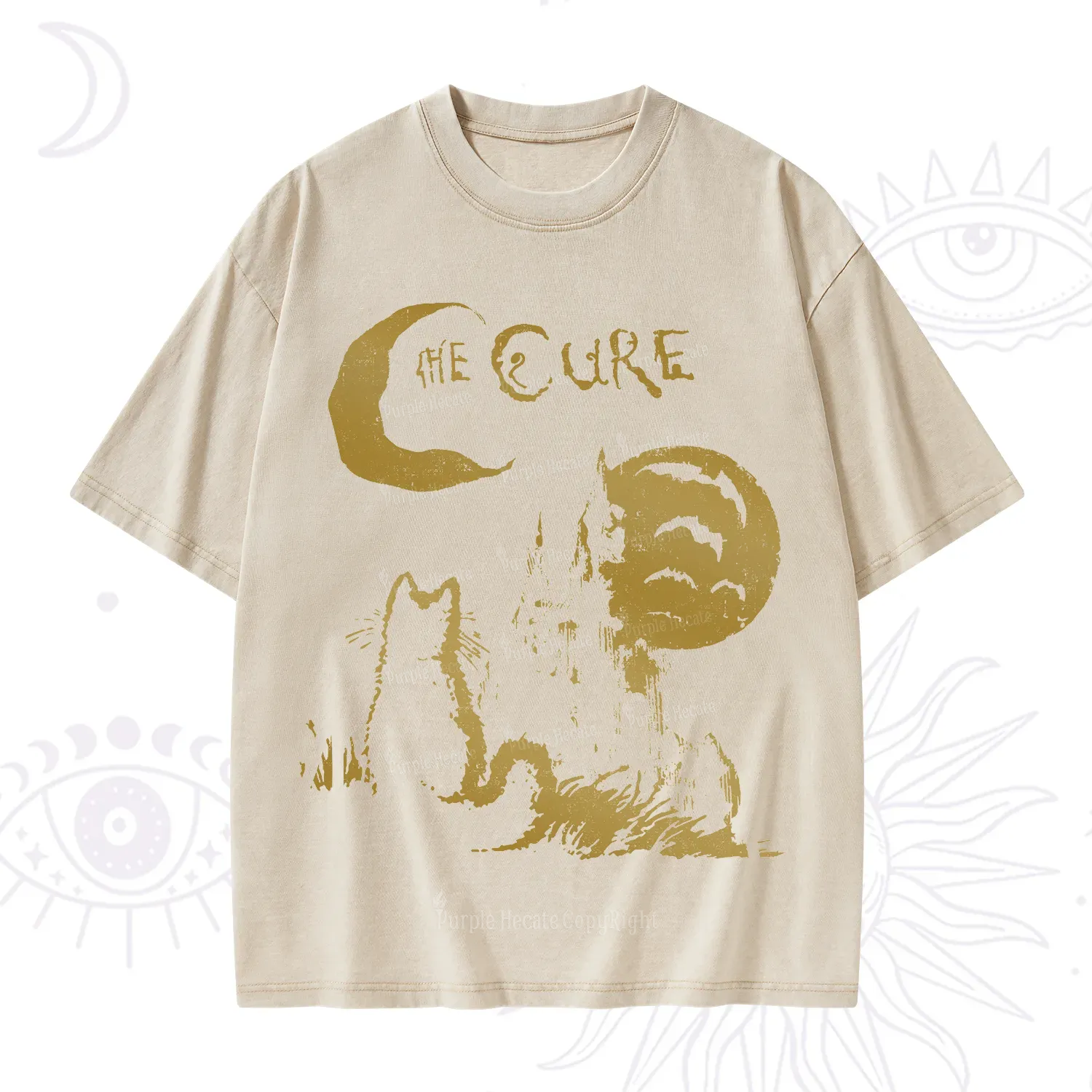 Purplehecate Goth Moon Cat Post-Punk Washed T-Shirt