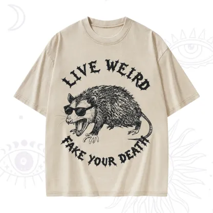 Purplehecate Live Weird Fake Your Death Silly Opossum Washed T-Shirt