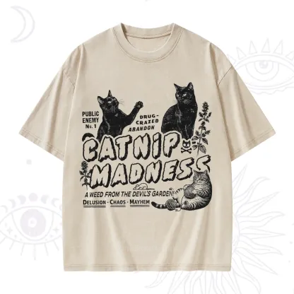 Purplehecate Catnip Madness Cute Cat Washed T-Shirt