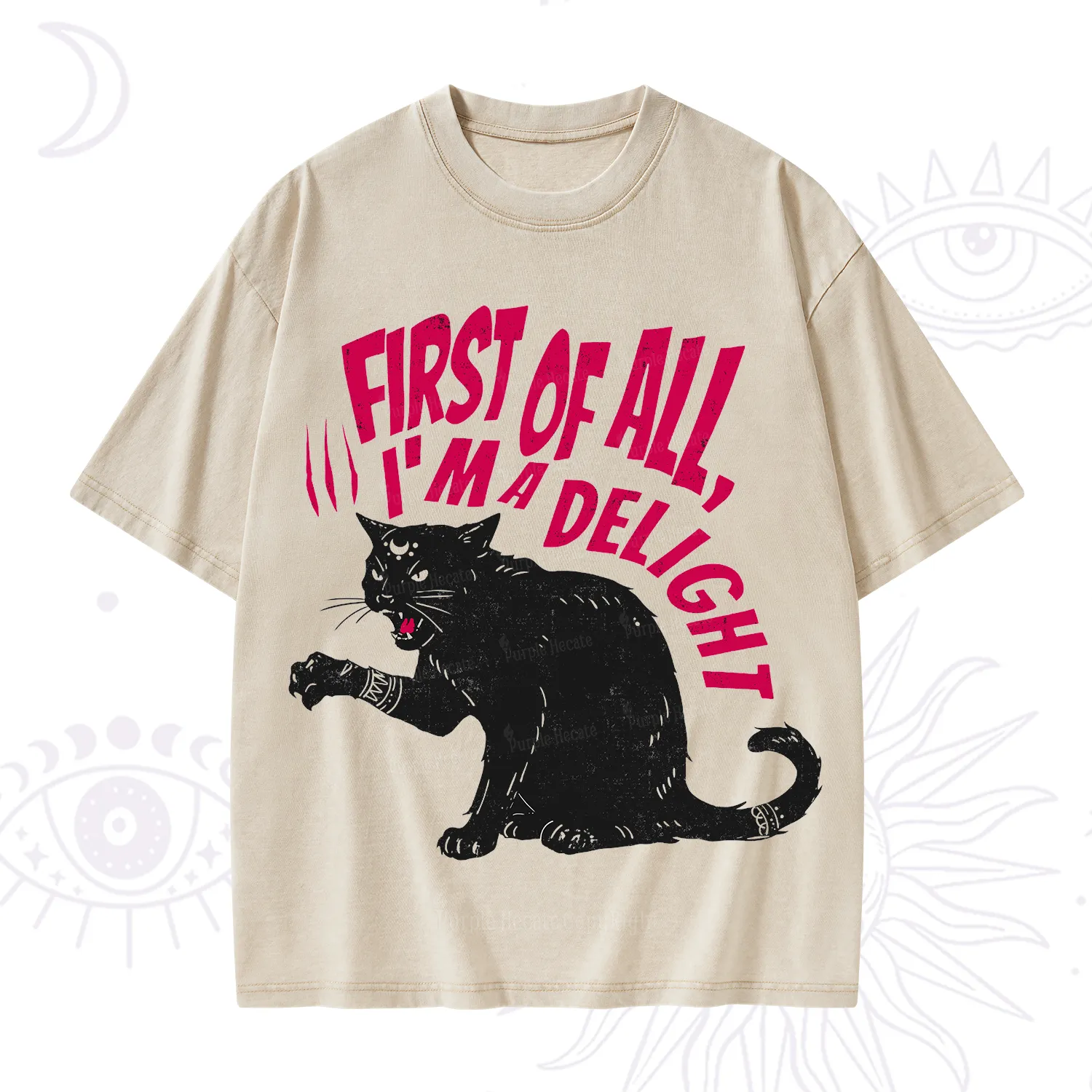 Purplehecate First Of All I'm A Delight Cat Washed T-Shirt