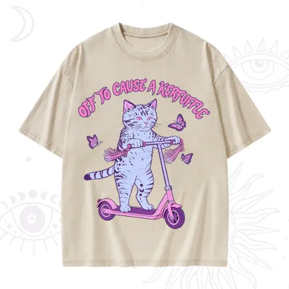Purplehecate Off To Cause A Kerfuffle Cat Washed T-Shirt