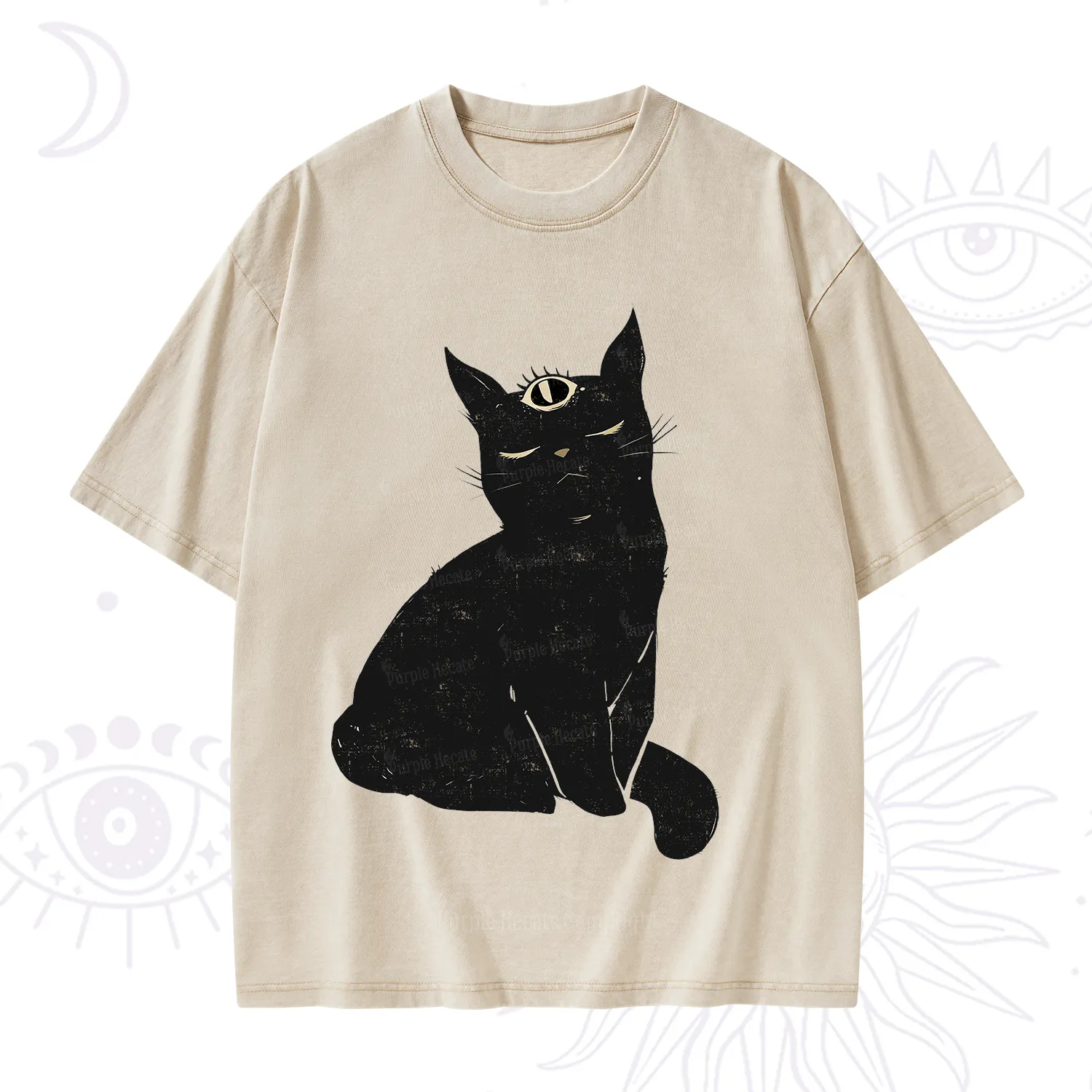 Purplehecate Third Eye Black Cat Washed T-Shirt