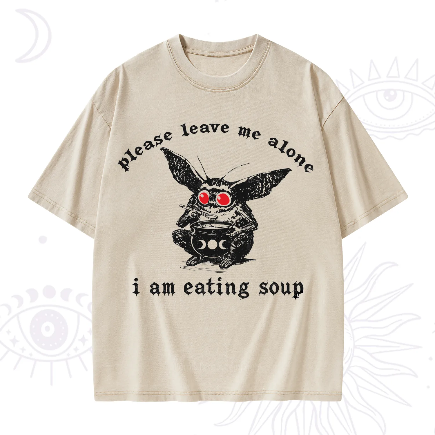 Purplehecate Mothman Eating Soup Washed T-Shirt